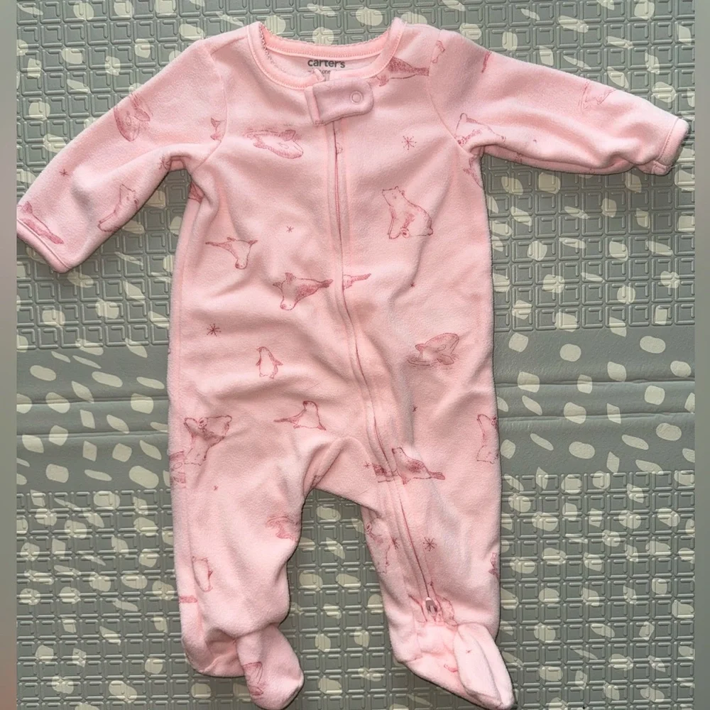 Carters Baby Girl Fleece Footie Pajama Onesies w/ Animals Size 3 Months